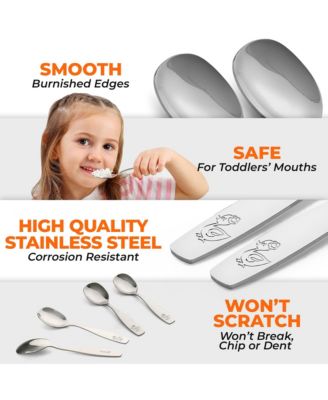 Kids and Toddler Cutlery Set Designed For Self Feeding - 4 Piece Spoon