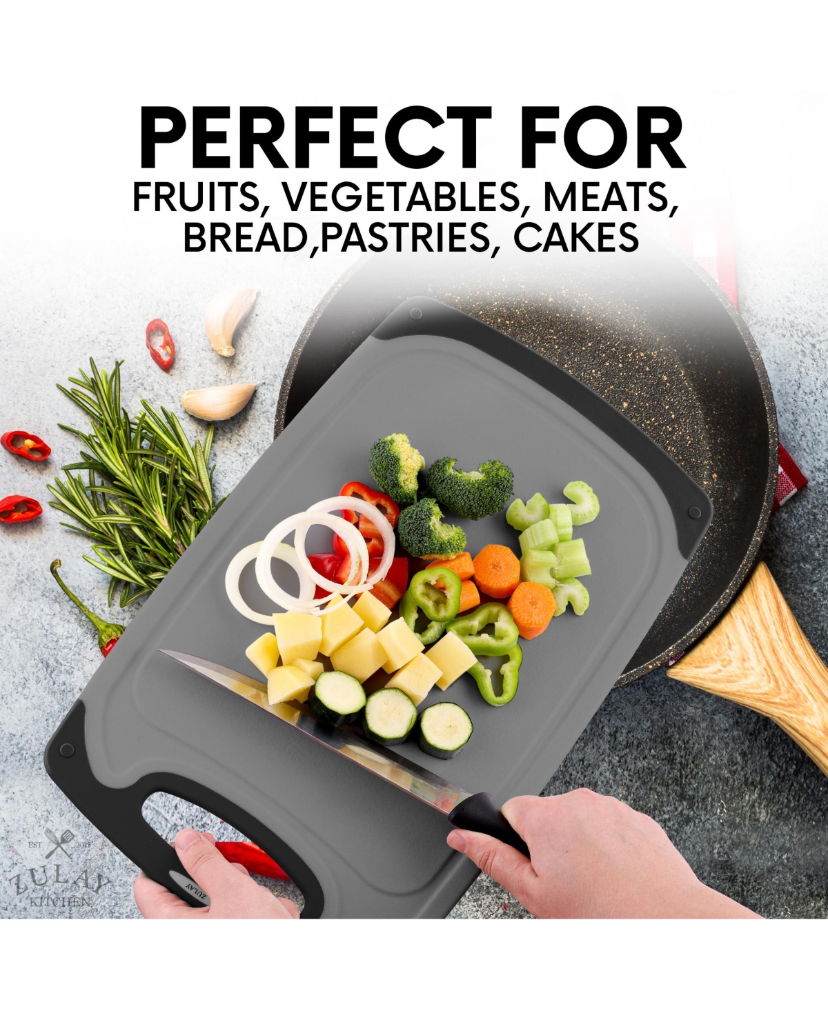 3 Piece Set Non Slip Kitchen Cutting Board With Juice Groove