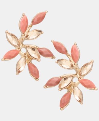 Gold-Tone Faux Coral Leaf Stud Earrings 