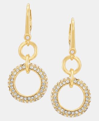 Gold-Tone Crystal Pav&eacute; Circle Double Drop Earrings
