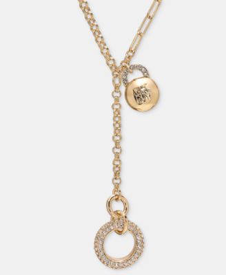 Gold-Tone Drama Crystal Logo Charm Y Necklace