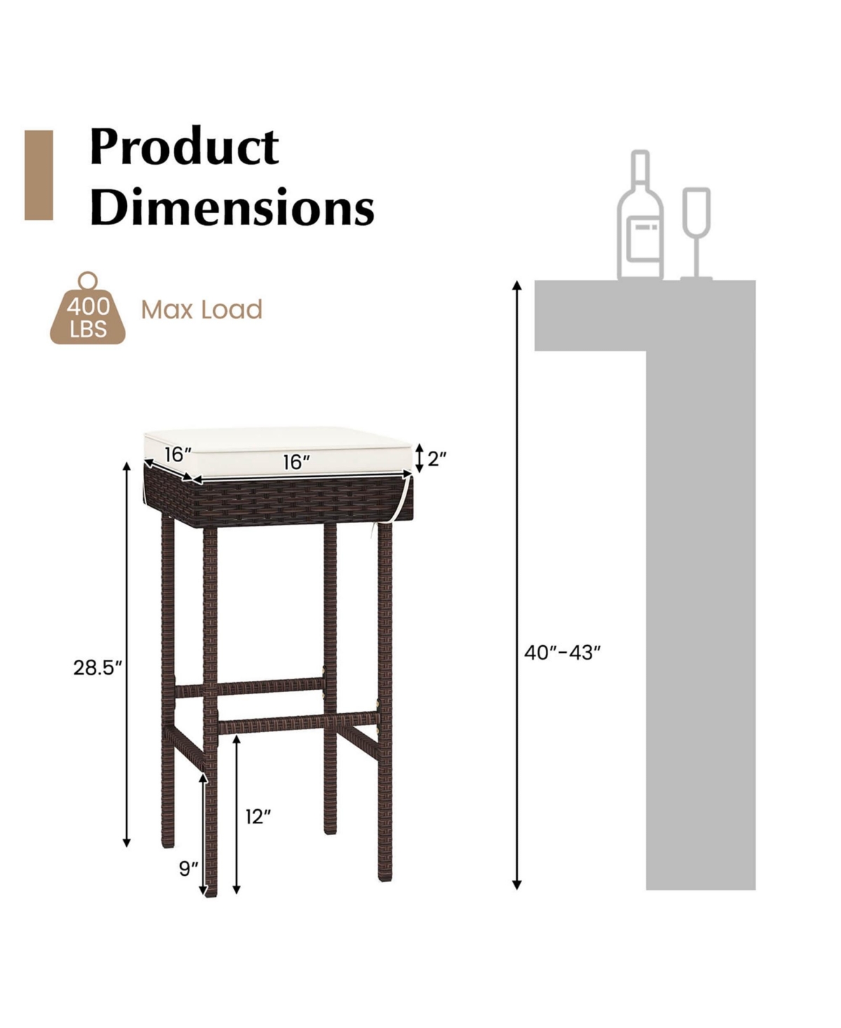 Gymax 4PCS Rattan Barstools Patio Wicker Bar Height Chairs w/ Footrest
