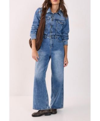 Women's Denim Shoulder Pad Boilersuit