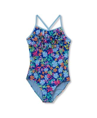 Girls Chlorine Resistant X-Back Ruffle One Piece Swimsuit
