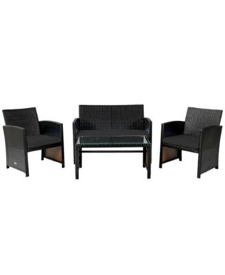 Set Of 4 Patio Rattan Furniture Set Cushioned Chair Sofa Table