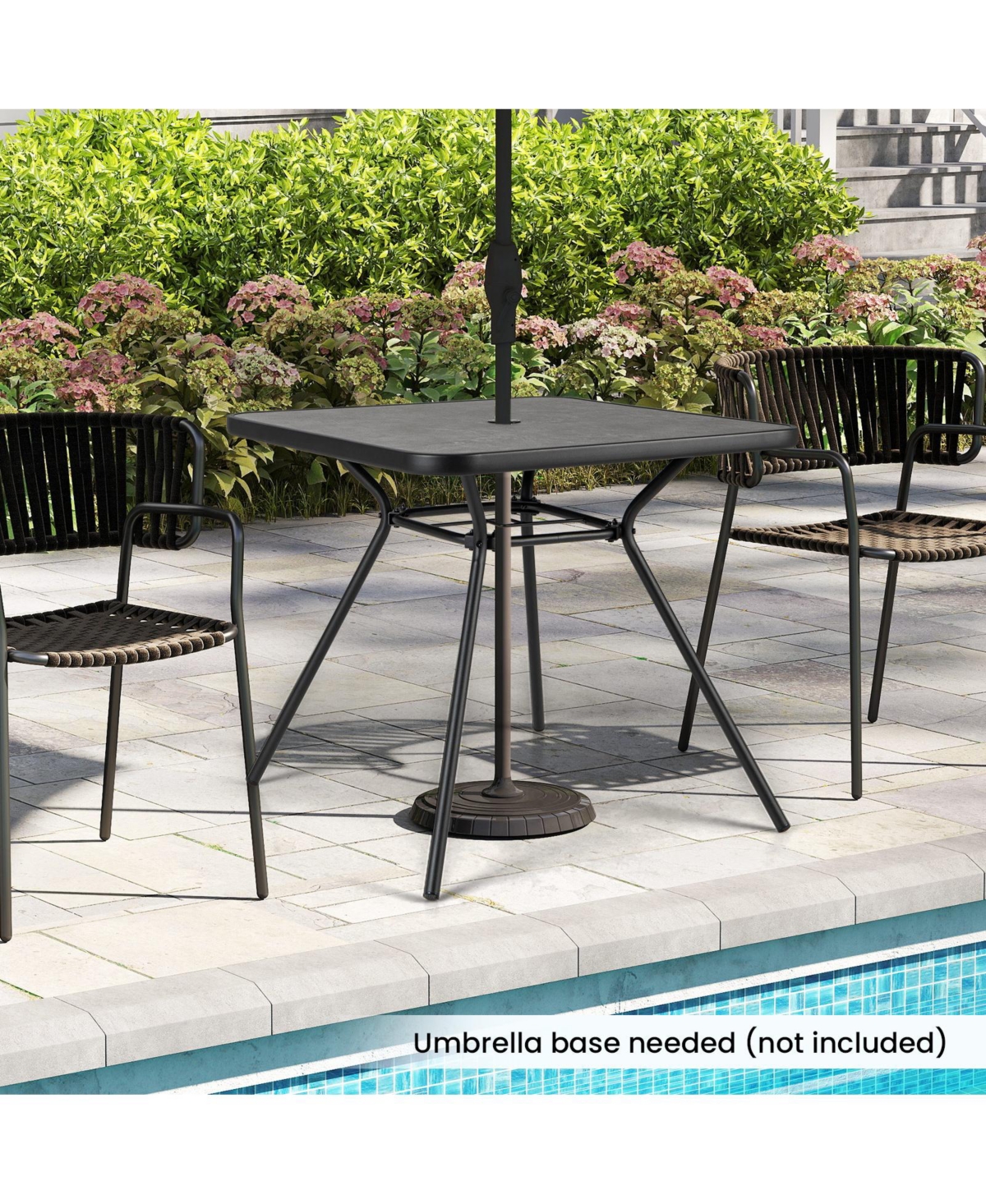 Gymax 32'' Patio Dining Table w/ 1.6'' Umbrella Hole & Lid Dpc Tabletop for Backyard