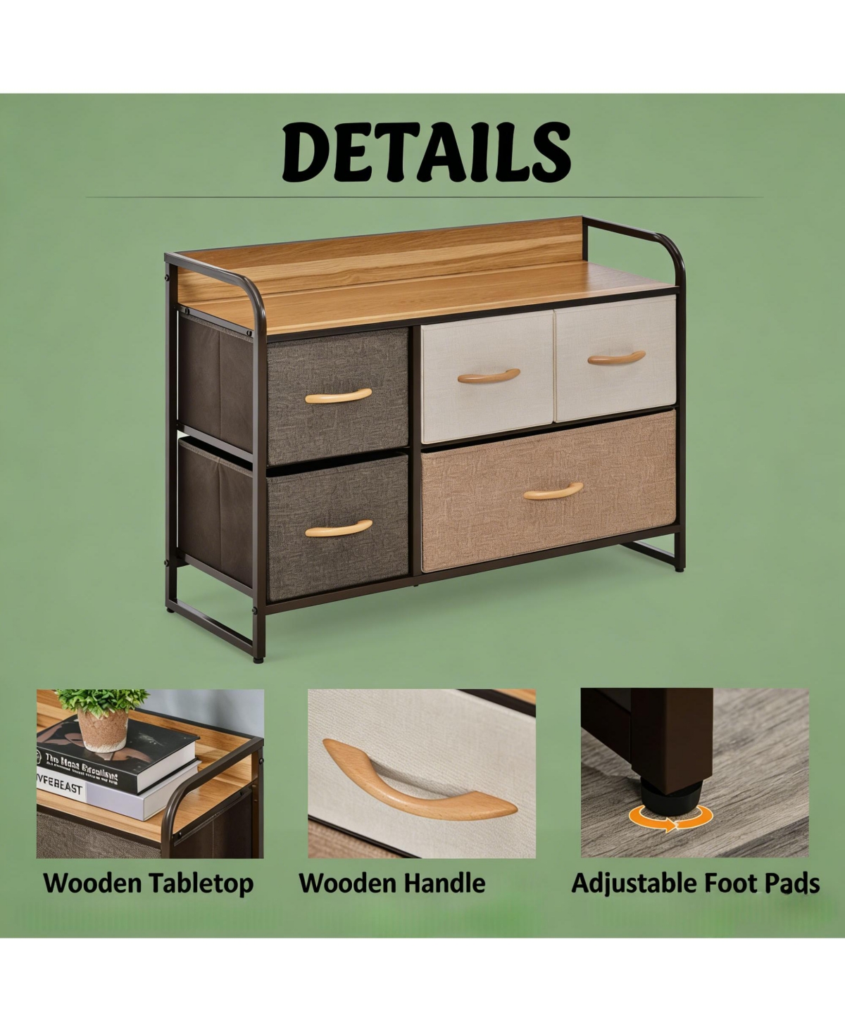 Rainsken -Drawer Dresser, Fabric Chest of Drawers