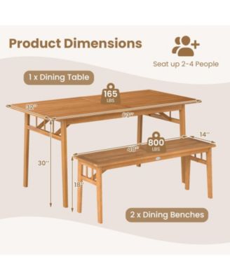 3PCS Patio Dining Set Rectangular Picnic Table & 2 Benches w/1.97'' Umbrella Hole