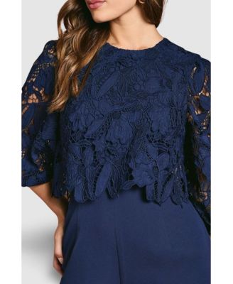 Women's Lace Overlay Wide Leg Jumpsuit