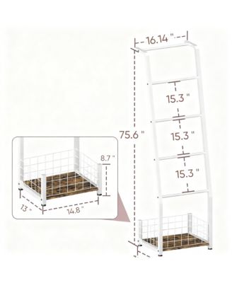 Rustic 5-Tier Blanket Ladder with Basket for Living Room & Bedroom