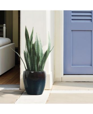 Midnight Flame Glazed Ceramic Planter, 12" Round Gradient Pot for Indoor/Outdoor