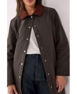 Women's Longline Cord Collar Wax Effect Coat