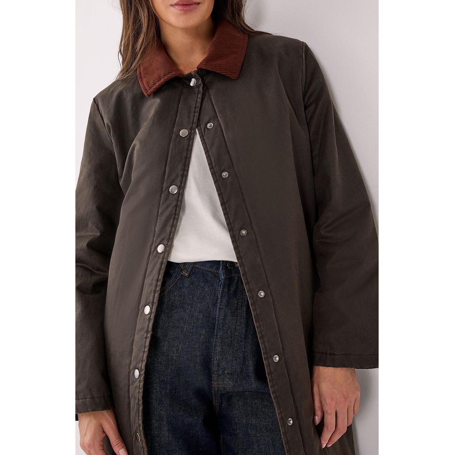 Women's Longline Cord Collar Wax Effect Coat