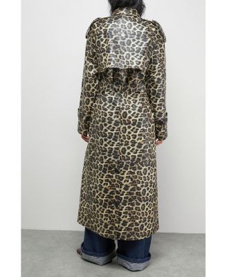 Women's PU Leopard Print Trench Coat