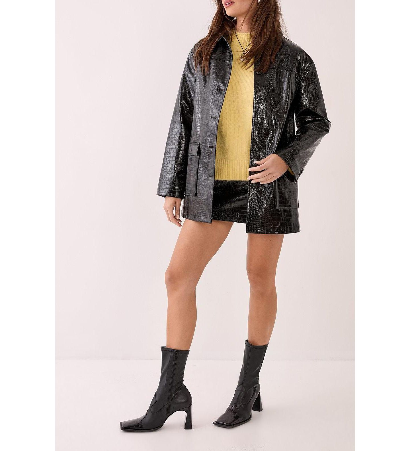 Женская куртка Nasty Gal Croc Vinyl Faux Leather Clean, цвет: Чёрный — фото 5