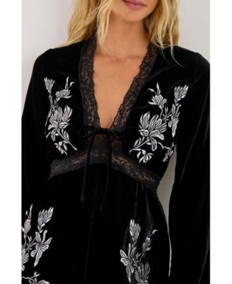 Women's Velvet Embroidered Lace Trim Romper