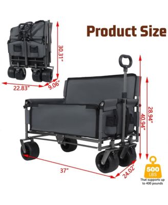 Convertible Folding Wagon Cart - Heavy-Duty Utility Wagon with Bench Seat, All-Terrain Wheels and Storage for Camping, Beach, Garden
