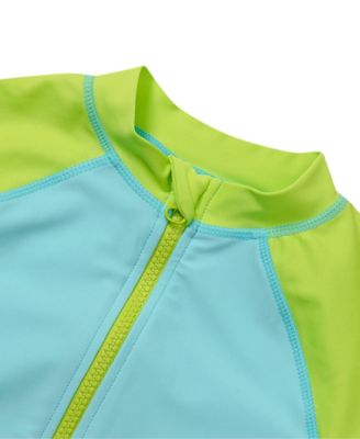 Girls Chlorine Resistant Long Sleeve One Piece Half Zip Swimsuit