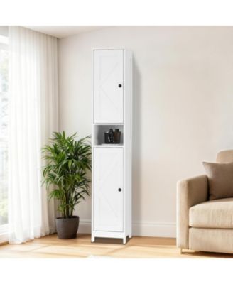 Tall Narrow Bathroom Cabinet, 66.9", Freestanding Water-Resistant Storage, 2 Doors, Small Space Organizer