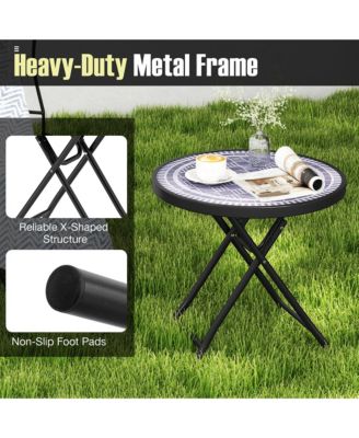 Round Folding Side Table 18 Inch Patio Coffee Table w/ Tempered Glass Tabletop