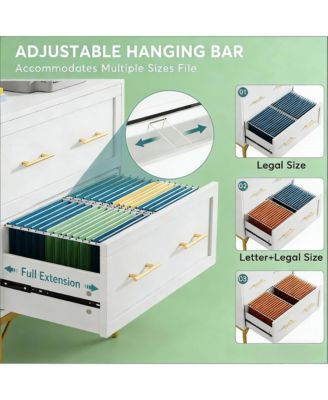 2-Drawer File Cabinet with Adjustable Rails, Modern Sleek Office Storage Cabinet with Gold Metal Handle for Letter/Legal/A4 Size