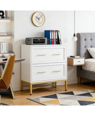 2-Drawer File Cabinet with Adjustable Rails, Modern Sleek Office Storage Cabinet with Gold Metal Handle for Letter/Legal/A4 Size