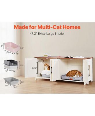 47.2" Hidden Litter Box Cabinet with 4 Doors & 2 Entries - Multi-Cat Wooden Washroom Furniture