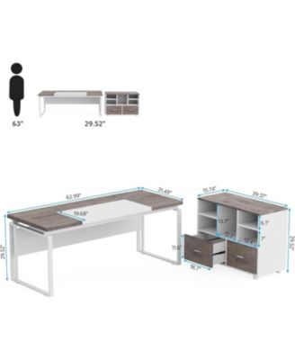 L-Shaped Desk with Drawers, 63" Office Desk with File Cabinet