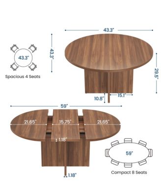 43.3''-59'' Extendable Round Dining Table for 4-8,Kitchen Oval Dining Table with Removable Leaves