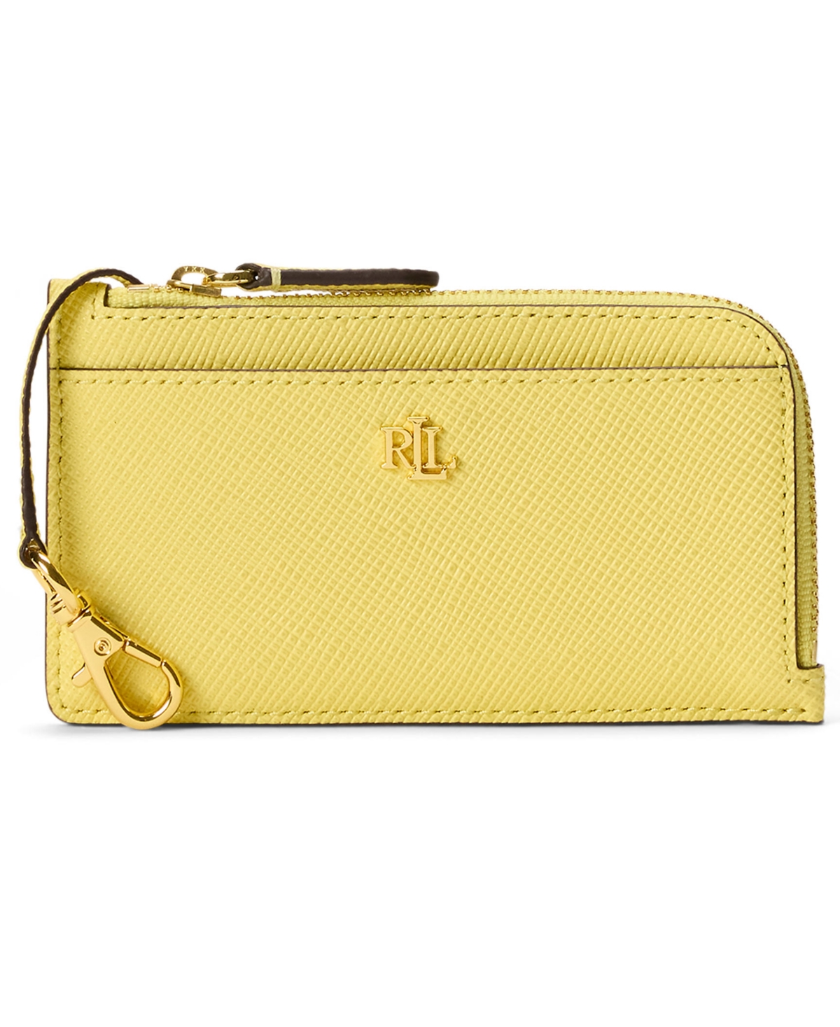 Ralph Lauren Textured Leather L-zip Card Case In Yellow