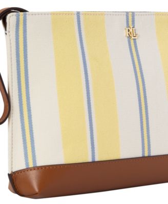 Striped Canvas & Leather Medium Pouch 