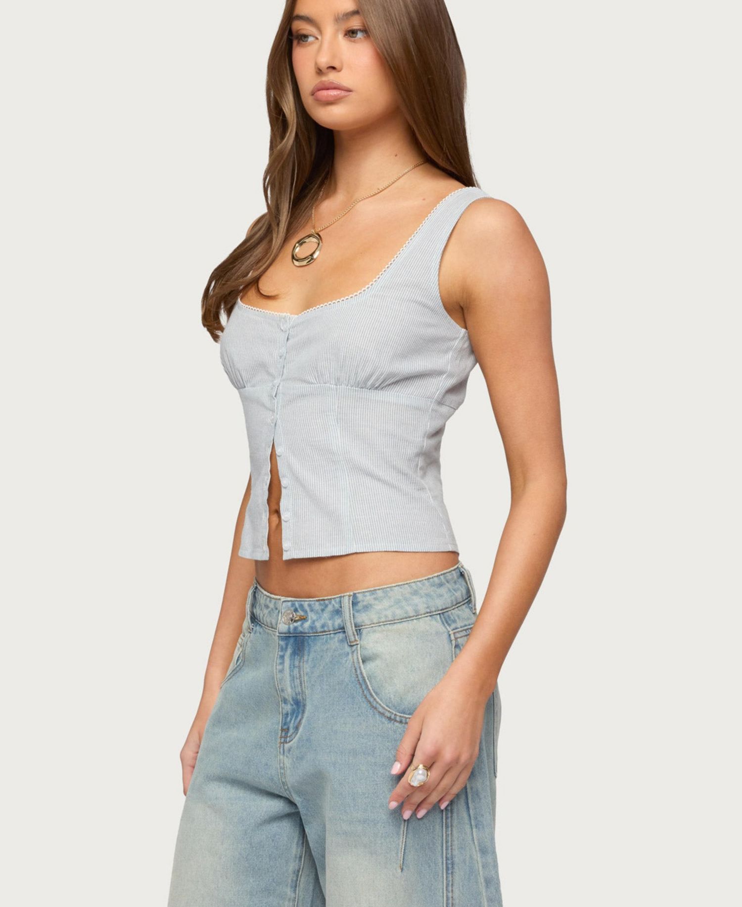 Women's Katiya Pinstripe Button Up Top