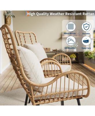 Wicker Patio Chairs Set of 4, Outdoor Rattan Furniture with Cushions & Pillows, Boho Patio Chairs for Porch, Garden, All-Weather