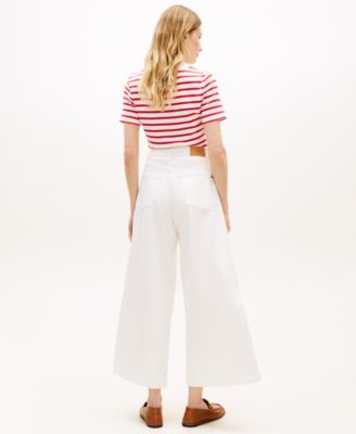 Women's White Wide-Leg Patch Jeans