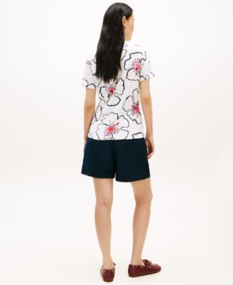 Women's Printed Ribbed V-Neck T-Shirt