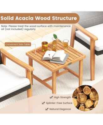 3 PCS Patio PE Wicker Furniture Set w/Coffee Table & Cushions for Front Porch Outdoor