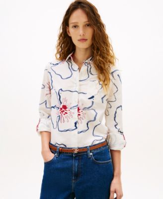 Women's Long-Sleeve Collared Printed Shirt