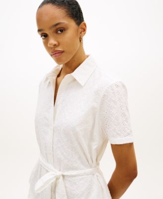 Women's Broderie Knee-Length Short-Sleeve Shirt Dress