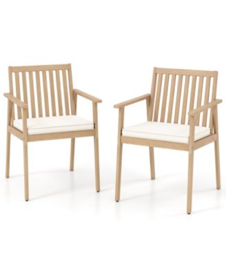 2 PCS Patio Dining Chairs w/ Removable Padded Cushion Armrests & Teak Oil Finish