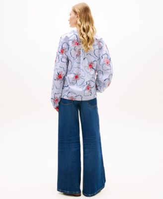 Women's Relaxed V-Neck Poplin Top