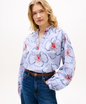 Women's Relaxed V-Neck Poplin Top