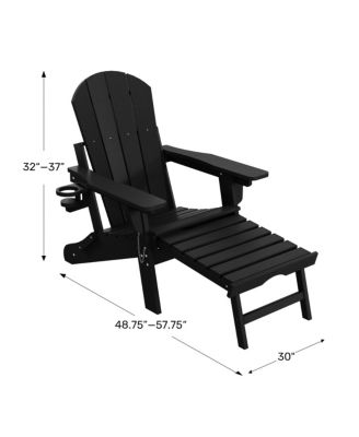 Folding Adjustable Adirondack Chair with Retractable Ottoman and Cup Holder