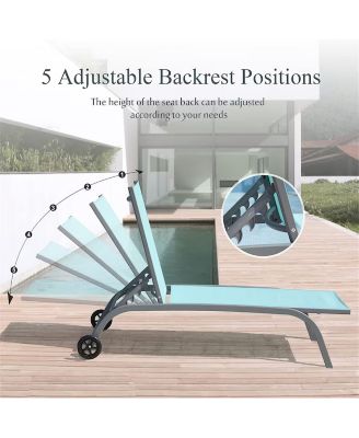 Chaise Lounge Outdoor Set of 2, Woven Stackable Gray Aluminum Frame Stationary Chaise Lounge Chair with Woven Seat