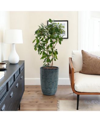 Ocean Grid Textured Ceramic Planter, 17" Tall, Decorative Pot with Raised Pattern