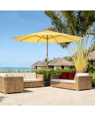 13ft XL Heavy Duty Solid Wood Outdoor Patio Umbrella with Base Parasol Wheels Stand