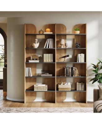 5-Tier Farmhouse Bookshelf, 70.87-Inch Tall Double Wide Bookcase