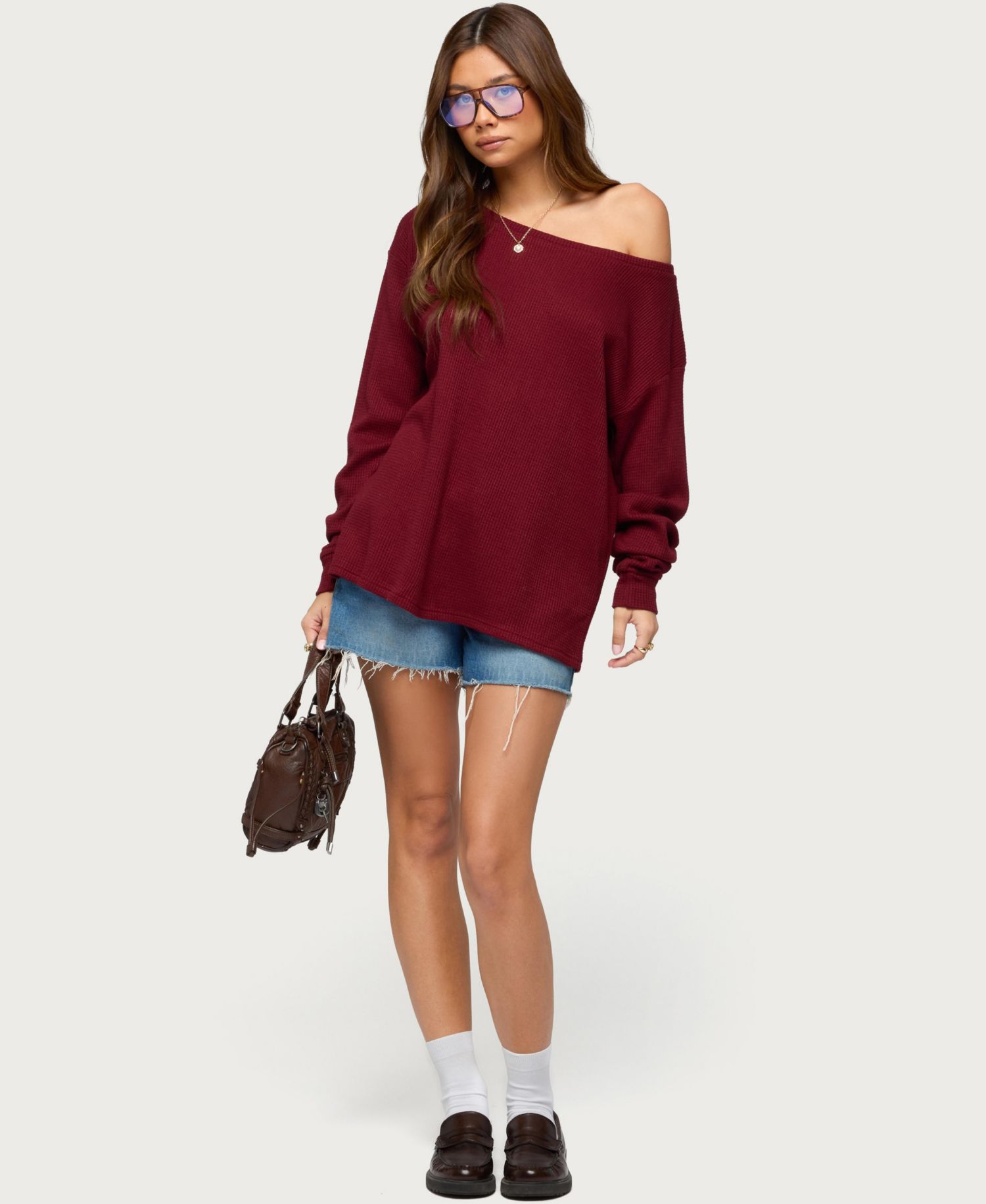 Women's Damari One Shoulder Oversized Waffle Top