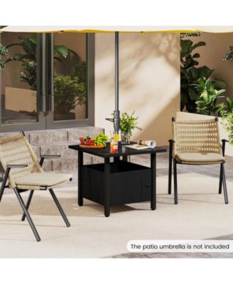 2PCS Outdoor Side Table w/ 1.89'' Umbrella Hole Patio Umbrella Table Base Stand