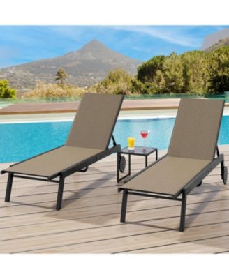 2 Patio Outdoor Textile Chaise Lounge Chairs with Side Table, Patio Chaise Lounge Set