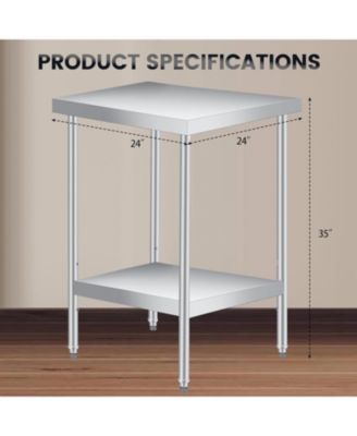 24" x 24" Stainless Steel Work Table with Adjustable Lower Shelf, 201 Grade Commercial Kitchen Prep Table & Utility Table